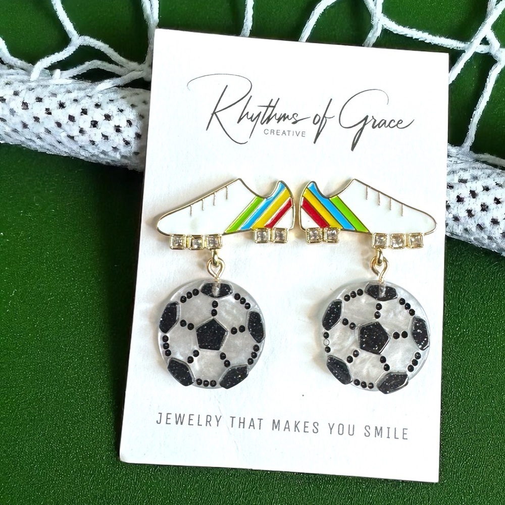 Score a Goal with Our Stunning One of a Kind Soccer Dangle Earrings! ⚽️✨ NWT
